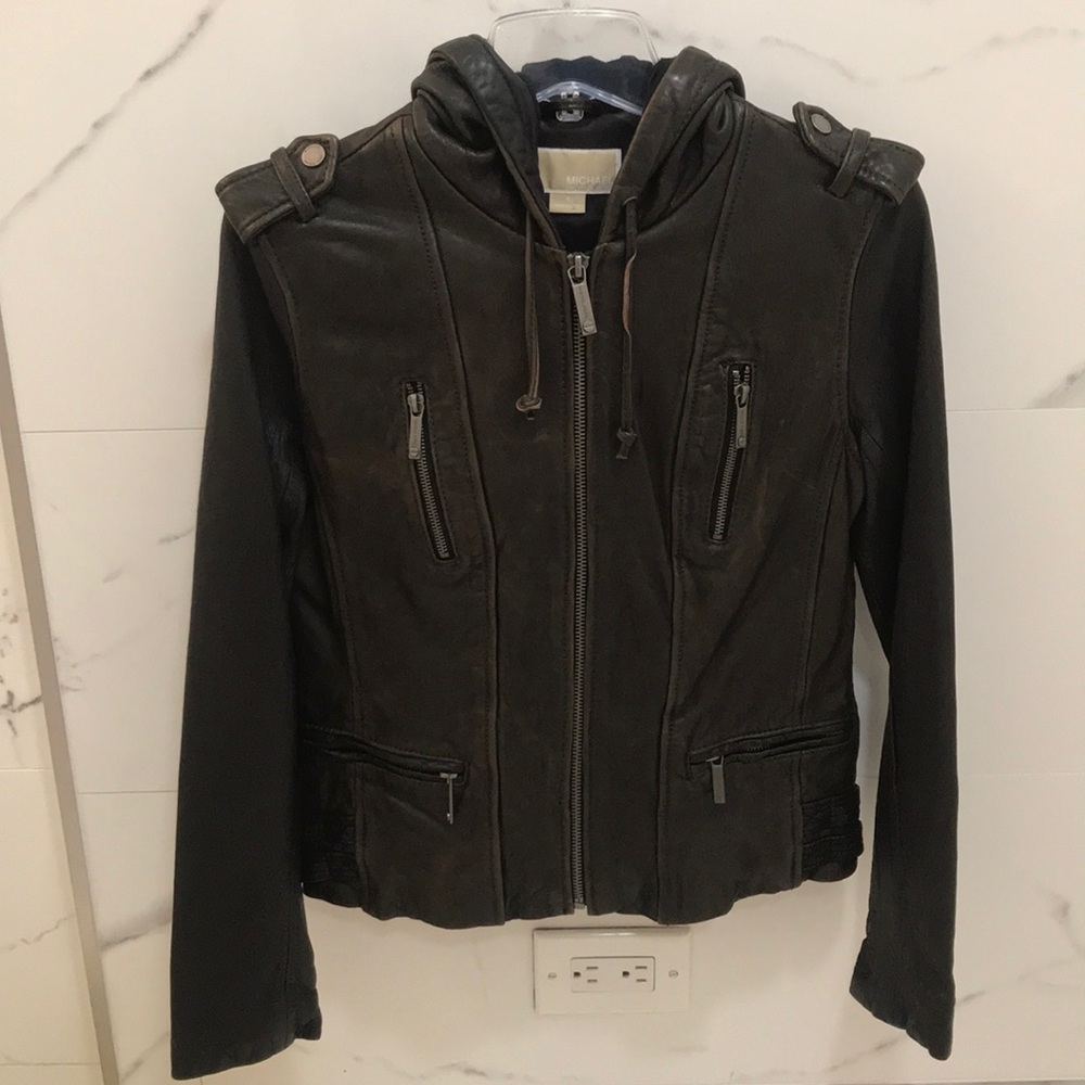 Leather MK Hooded Jacket